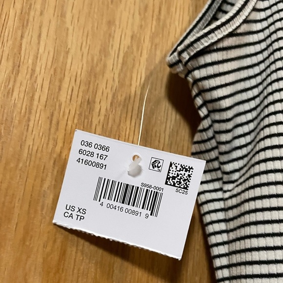 AE Scoop Neck Bodysuit Stripes Ribbed Washed Black/Cream XS - Picture 8 of 10